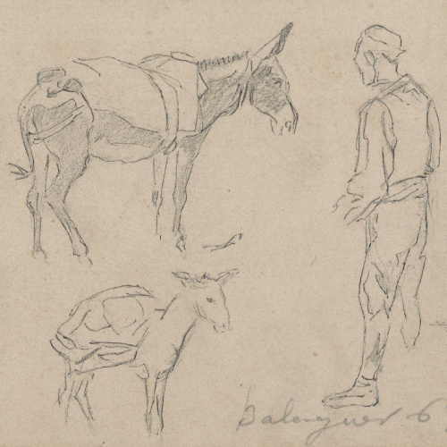 image for: Josep Lluís Pellicer - Apunt de pagesos de Balaguer i mules - 1869