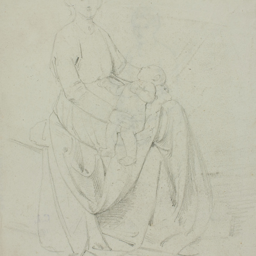 image for: Claudi Lorenzale - Dona asseguda amb un nen nu a la falda (anvers) / Dona asseguda amb un nen nu a la falda (revers) - Cap a 1860-1880 [1]