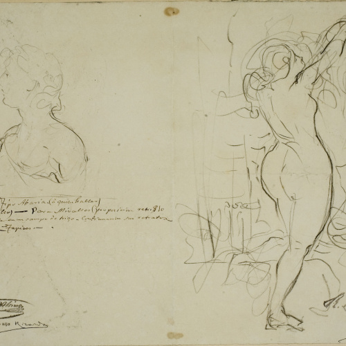 image for: Ramon Martí i Alsina - Croquis d&#039;un bust i un nu femení dempeus - Cap a 1860-1865