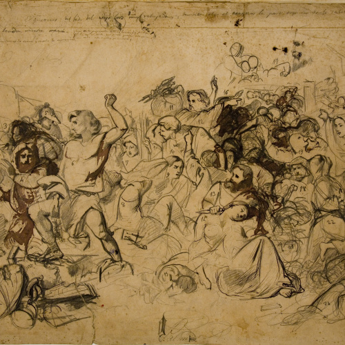 image for: Ramon Martí i Alsina - Dibuix preparatori per al quadre «El darrer dia de Numància» - Cap a 1858