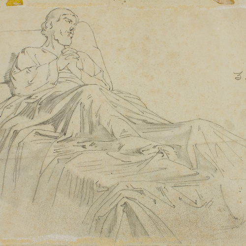 image for: Claudi Lorenzale - Estudi d&#039;home malalt al llit implorant la misericòrdia divina per al quadre «Mort del rei Pere III a Vilafranca» (anvers) / Estudi d&#039;home malalt al llit implorant la... - Cap a 1870 [1]