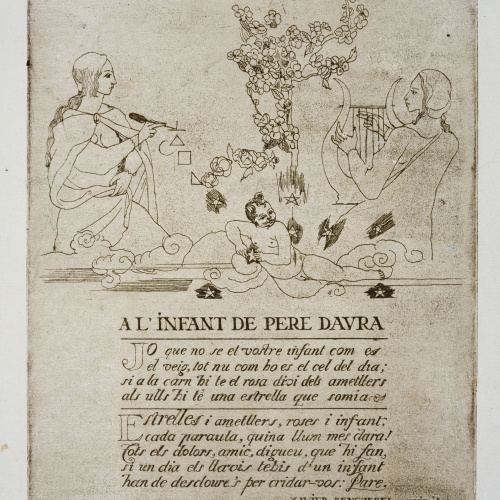 image for: Pere Daura - Il·lustració per a la poesia de Xavier Benguerel dedicada al naixement de Martha Daura - 1931