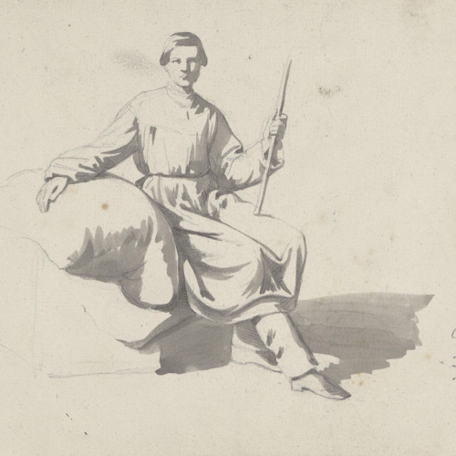 image for: Claudi Lorenzale - Home assegut amb una llarga brusa - Cap a 1850-1870