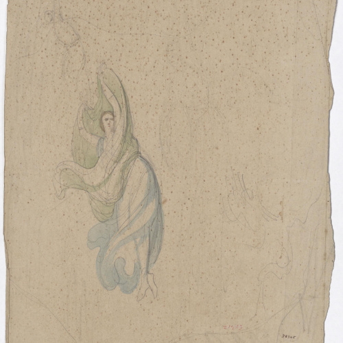 image for: Claudi Lorenzale - Figura femenina envoltada de vels - Cap a 1850-1870