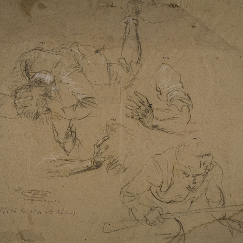 image for: Ramon Martí i Alsina - Estudi d&#039;un home ferit i altres apunts per al quadre ««La Companyia de Santa Bàrbara»» - Cap a 1891
