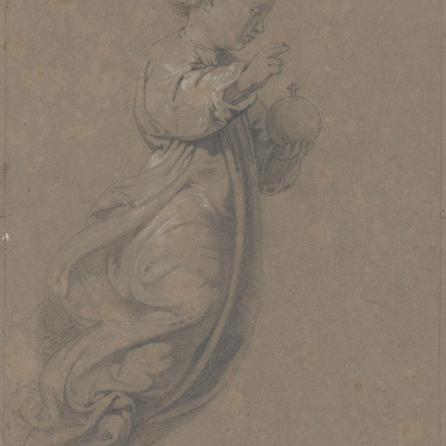 image for: Claudi Lorenzale - El nen Jesús amb la bola a la mà esquerra i beneint amb la dreta (anvers) / Claustre gòtic (revers) - Cap a 1850-1870