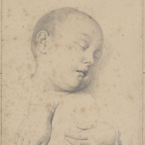 image for: Claudi Lorenzale - Estudi de cap i de mans de nen dormint - Cap a 1850-1860