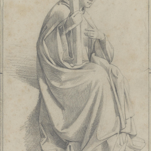 image for: Claudi Lorenzale - Home assegut aguantant una barra rodona amb la mà dreta - Cap a 1850-1870