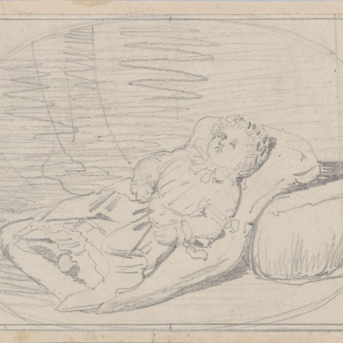 image for: Claudi Lorenzale - Infant dormint sobre coixins - Cap a 1840-1860