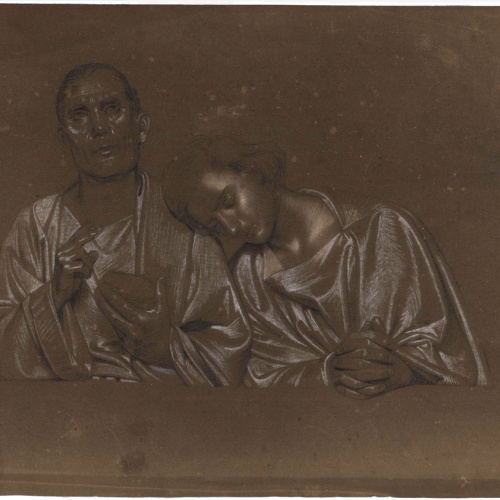 image for: Claudi Lorenzale - Dos homes, un d&#039;ells beneint el menjar. Estudi de composició per a un Sant Sopar [?] - Cap a 1850-1870