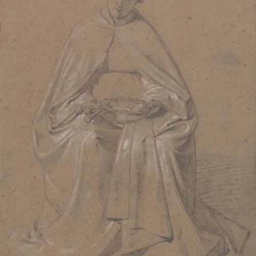image for: Claudi Lorenzale - Mare de Déu, asseguda, contemplant la corona d&#039;espines i els claus de Crist - Cap a 1850-1870