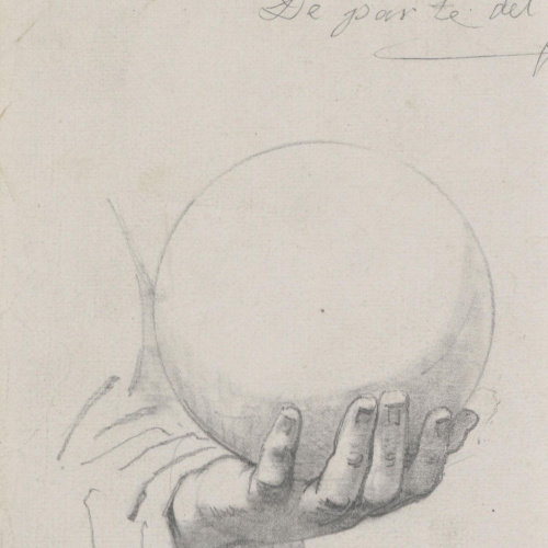 image for: Claudi Lorenzale - Estudi de mà sostenint una esfera - Cap a 1850-1870