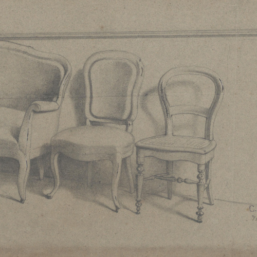 image for: Claudi Lorenzale - Dues cadires i un sofà - Cap a 1860-1880