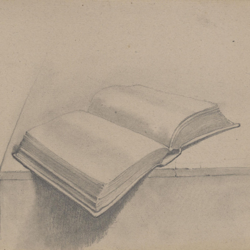 image for: Claudi Lorenzale - Llibre obert sobre una taula - Cap a 1850-1870