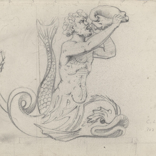 image for: Claudi Lorenzale - Estudi de personatge mitològic, Tritó ?, per a una font monumental - Cap a 1860-1880