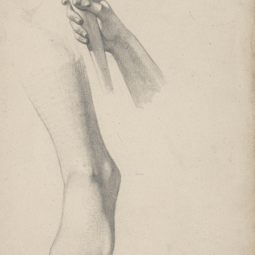 image for: Claudi Lorenzale - Estudi de cama, peu i mà sostenint una barra - Cap a 1850-1870