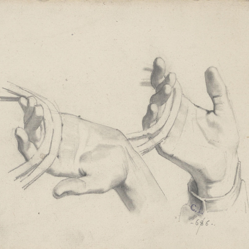 image for: Claudi Lorenzale - Estudi de dues mans sostenint unes brides - Cap a 1850-1870