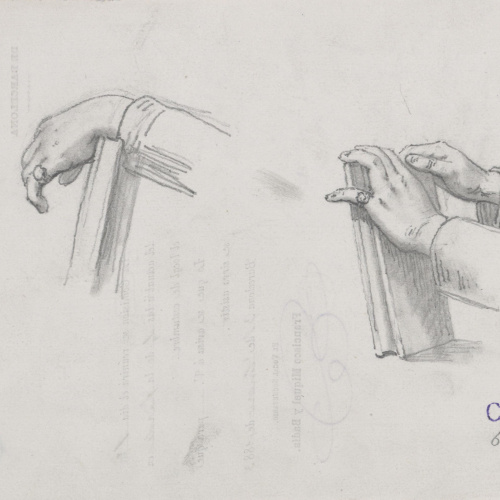 image for: Claudi Lorenzale - Estudi de mans sostenint un llibre - Cap a 1883