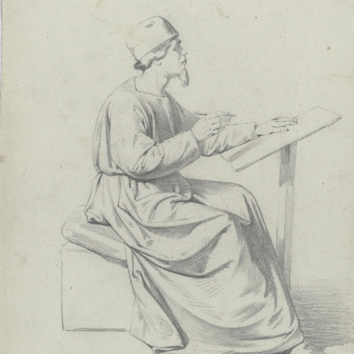 image for: Claudi Lorenzale - Home amb indumentària medieval - Cap a 1850-1870