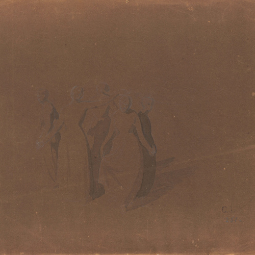 image for: Claudi Lorenzale - Grup de noies agafades de la mà, en actitud de ballar una dansa típica - Cap a 1850-1880