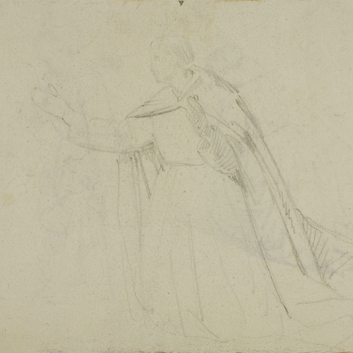 image for: Claudi Lorenzale - Figura femenina pregant i figura amb nena (anvers) / Estudi de figura masculina (revers) - Cap a 1850-1870 [1]