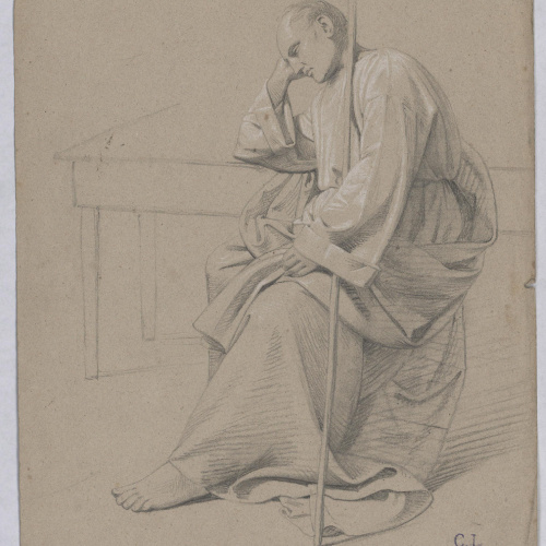 Claudi Lorenzale - Home descansant sobre una taula - Cap a 1850-1870 image for: Claudi Lorenzale - Home descansant sobre una taula - Cap a 1850-1870