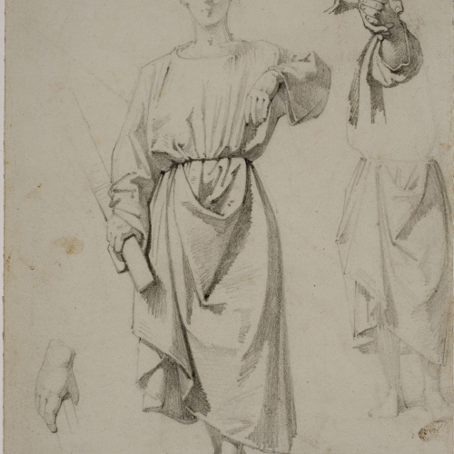 image for: Claudi Lorenzale - Figura d&#039;home i estudi de mans per a un quadre d&#039;Història (anvers) / Figura d&#039;un home (revers) - Cap a 1860-1870