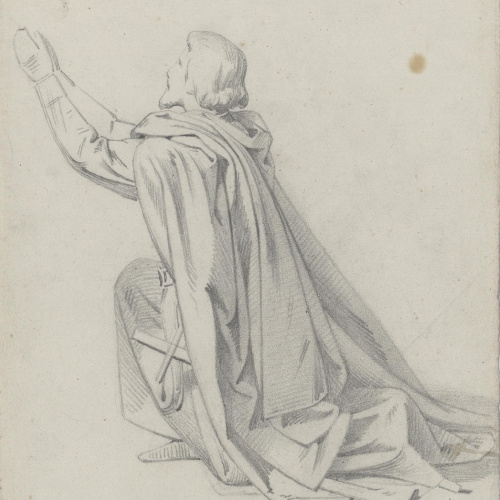 image for: Claudi Lorenzale - Estudi de cavaller suplicant per al quadre «Mort del rei Pere III a Vilafranca» - Cap a 1870