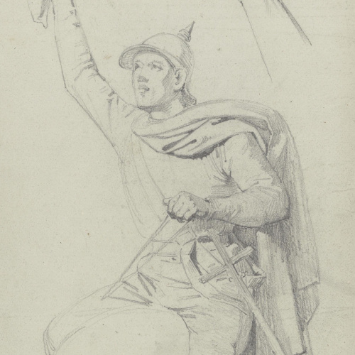 Claudi Lorenzale - Estudi de soldat de cavalleria saludant amb un mocador i estudi de la mà - Cap a 1850-1870 image for: Claudi Lorenzale - Estudi de soldat de cavalleria saludant amb un mocador i estudi de la mà - Cap a 1850-1870