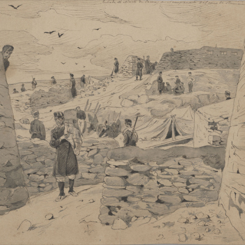 image for: Josep Lluís Pellicer - Entrada al reducto de Caceres en el campamento del cerro de Muniain - 1875