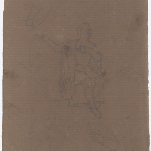 image for: Claudi Lorenzale - Home assegut i esbós de braços i de mans (anvers) / Estudi de figura (revers) - Cap a 1850-1870