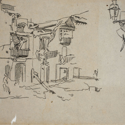 image for: Josep Lluís Pellicer - Edifici bombardejat - Cap a 1872-1876