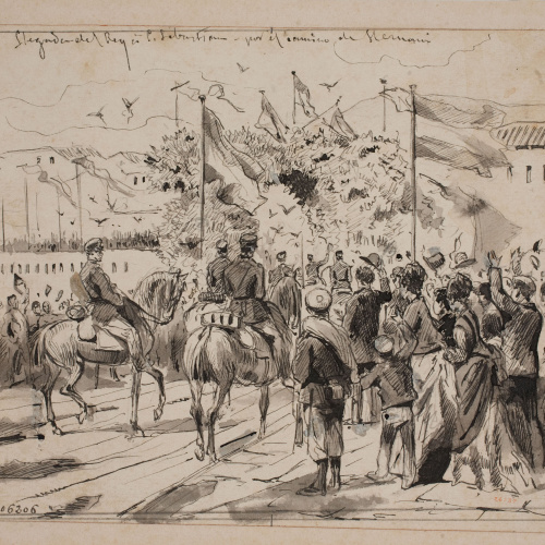 image for: Josep Lluís Pellicer - Llegada del rey a S. Sebastian por el camino de Hernani - 1876