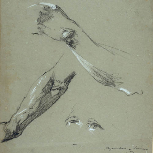 image for: Ramon Martí i Alsina - Esbós de dos braços i ulls per al quadre «El Sometent del Bruc» - Cap a 1866