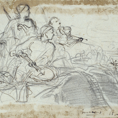 image for: Ramon Martí i Alsina - Grup de quatre guerrillers per al quadre «El Sometent del Bruc» - Cap a 1866