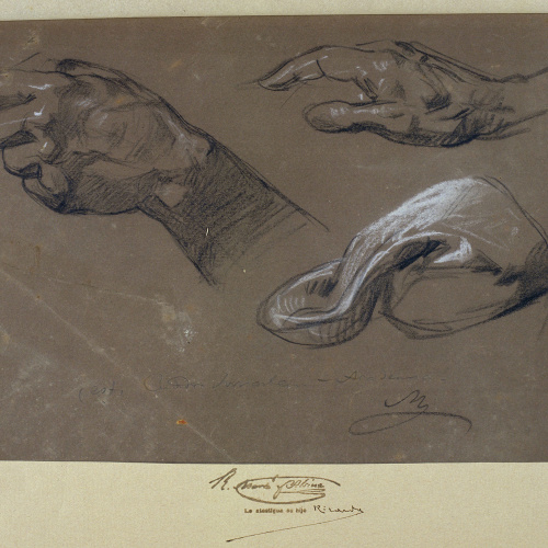 image for: Ramon Martí i Alsina - Dues mans i una barretina per al quadre «El sometent del Bruc» - Cap a 1866