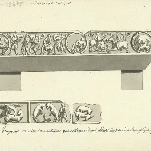 image for: Anònim - Fragment d&#039;un sarcòfag que es trobava a l&#039;ajuntament de Xàtiva - Cap a 1801-1803