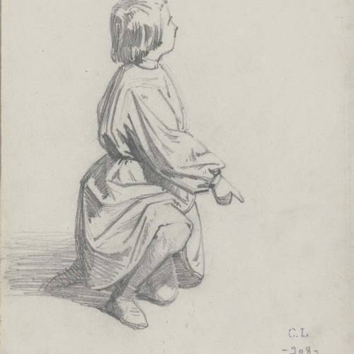 image for: Claudi Lorenzale - Nena amb un genoll recolzat sobre el terra - Cap a 1850-1870