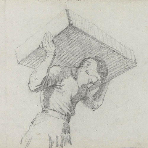 image for: Claudi Lorenzale - Noi portant sobre les esquenes un bloc en forma de paral·lelepípede - Cap a 1850-1870