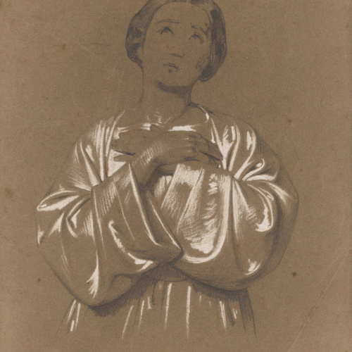 image for: Claudi Lorenzale - Noia jove en actitud de recolliment - Cap a 1850-1870