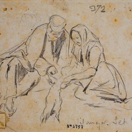 image for: Josep Lluís Pellicer - Pagesos de Vilamajor escorxant un conill - 1870