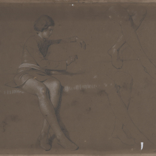 image for: Claudi Lorenzale - Patge assegut i dos estudis parcials de les cames - Cap a 1840-1850