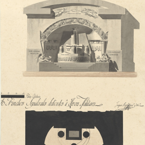 image for: Joaquim Rigalt - Planos y Elevaciones de dos proyectos de Ninchos Sepulcrales dedicados a Heroes Militares - Maig de 1821
