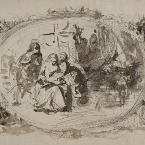 image for: Ramon Martí i Alsina - Tres personatges emmarcats en un oval - Cap a 1865-1870