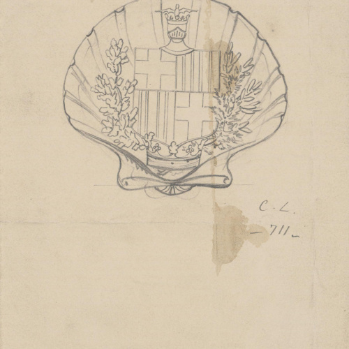 image for: Claudi Lorenzale - Projecte d&#039;escut de Barcelona emmarcat dins d&#039;una petxina - Cap a 1850-1870