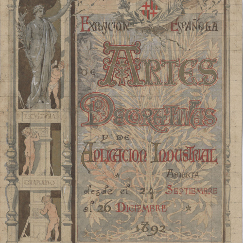 image for: Josep Lluís Pellicer - Projecte per al cartell de la «Primera Exposición Nacional de Industrias Artísticas y Artes Decorativas» - Cap a 1892