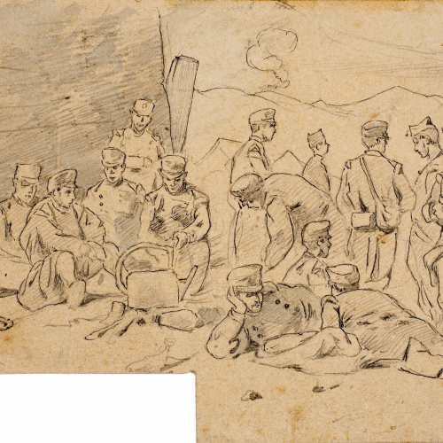 image for: Josep Lluís Pellicer - Soldats descansant - Cap a 1872-1876