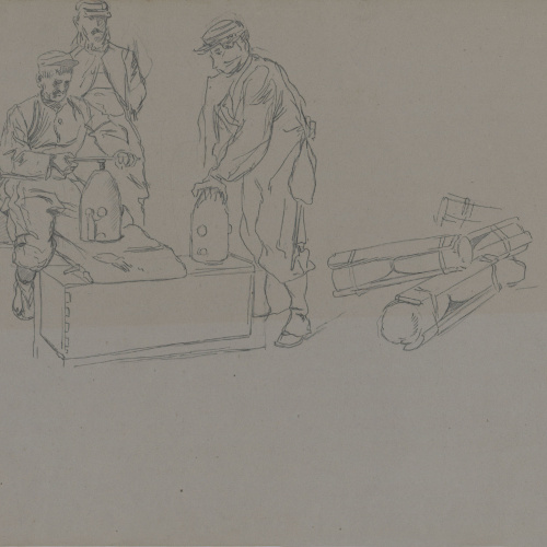 image for: Josep Lluís Pellicer - Soldats fent granades - Cap a 1872-1876