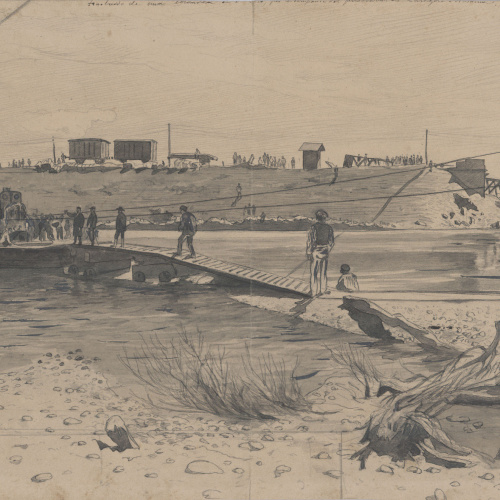 image for: Josep Lluís Pellicer - Trasbordo de una locomotora, en el Ebro - 1875