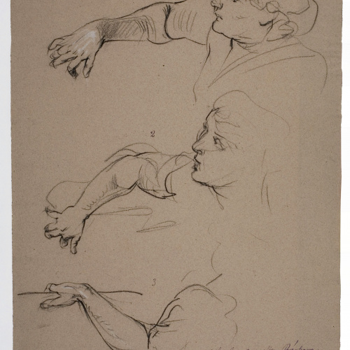 image for: Ramon Martí i Alsina - Tres estudis de dona amb mà recolzada al mur per al quadre «La Companyia de Santa Bàrbara» - Cap a 1891